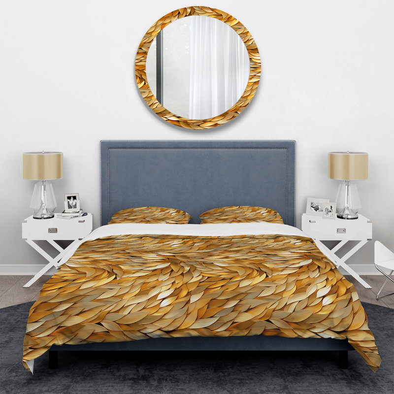 Écailles de poisson dorées - ensemble de housse de couette en marbre - polyester microfibre
