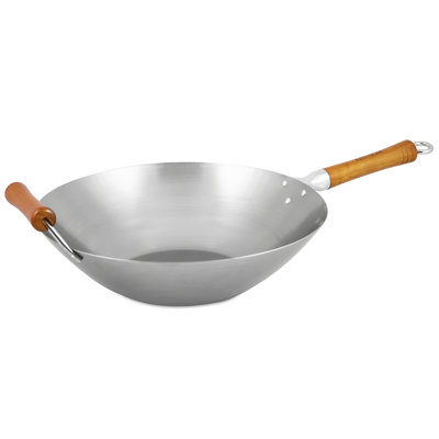 Ken Hom Flat Bottom Stir Fry Wok, 14", Carbon Steel