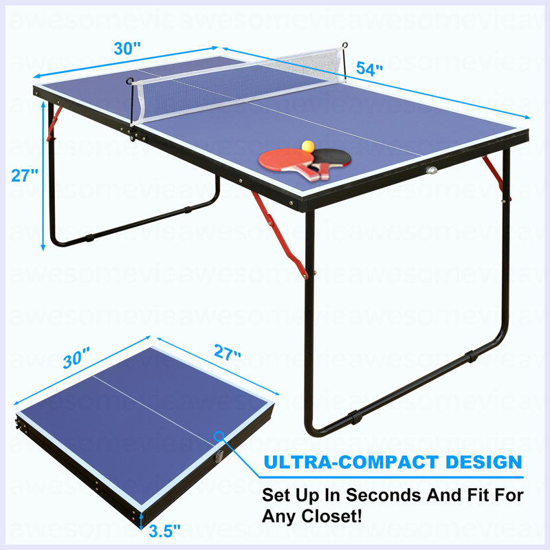 Ensemble de table de ping-pong pliable et portable de 4,5 pi avec filet et 2 raquettes de tennis de table pliable et portable