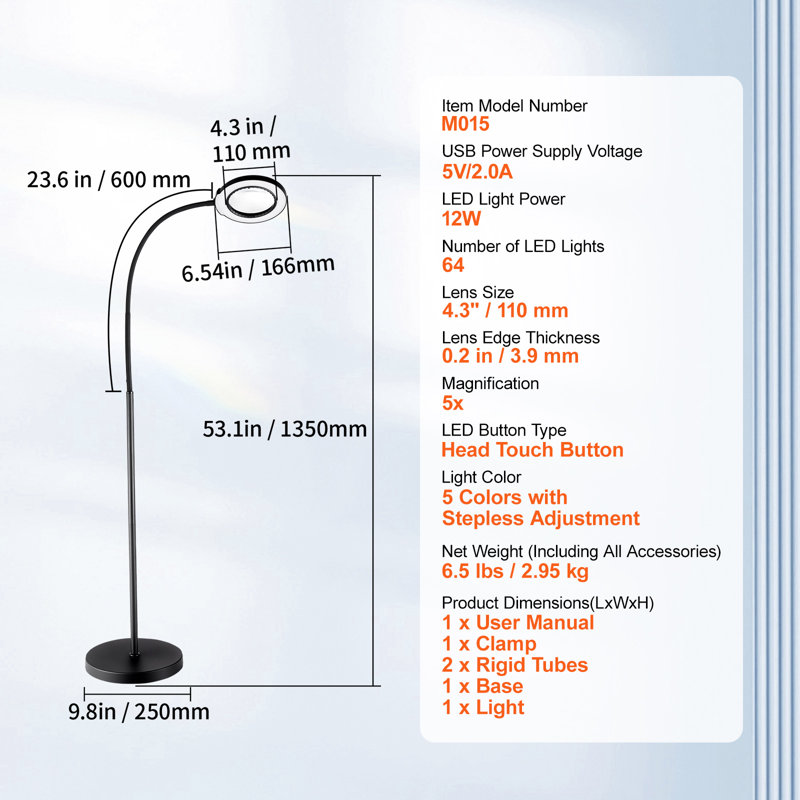 Chaithra 5X Floor Magnifying Glass with Light and Stand Flexible Gooseneck LED