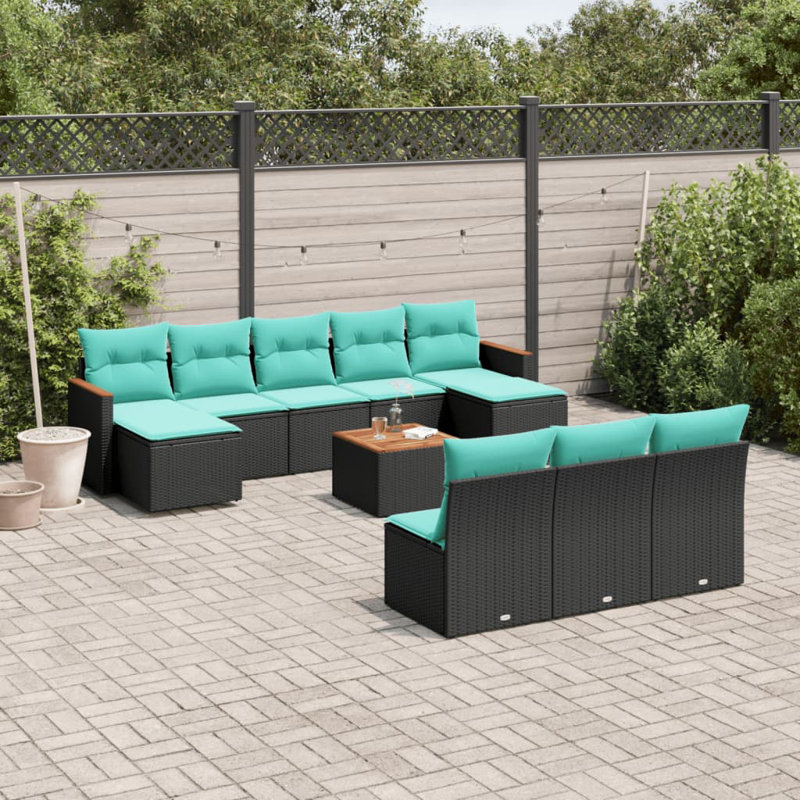  Ensemble de canapé de patio 11 pièces avec coussins en rotin de polyester noir