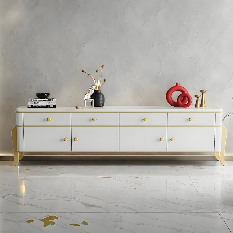 Meuble télé en bois massif avec coins arrondis, H 24,21 po x L 86,61 po x l 15,74 po