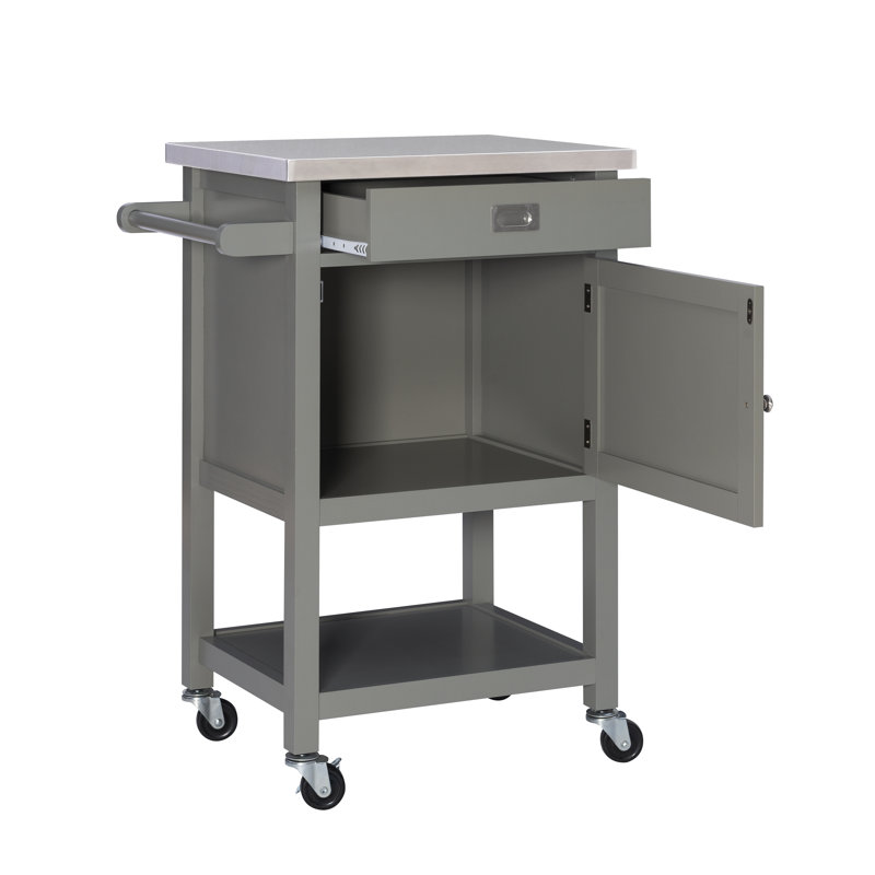 Annily 26'' Wide Rolling Kitchen Cart with Stainless Steel Top, Gray