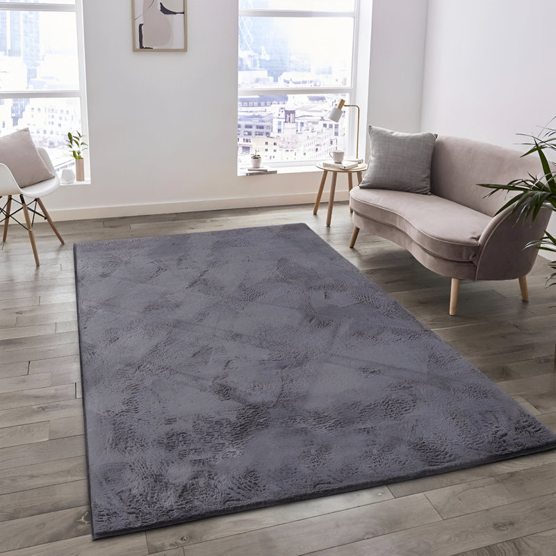 Luxurious Grey Faux Fur Shag Mat - Deep Toned Plush Floor Accent , Rectangle 60 x 110 cm
