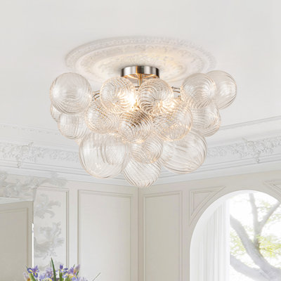 Aniek 3-Light Clear Ribbed Glass Bubble Semi Flush Mount Ceiling Light Fixture