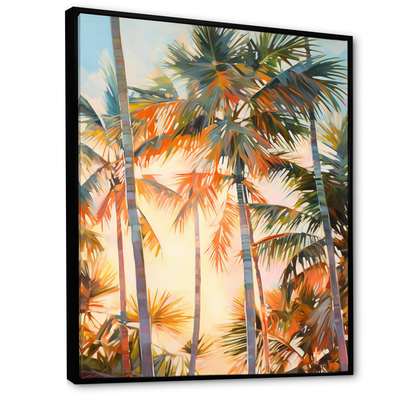 Impression romantique sur toile Pyles Palm Trees I, Cadre flottant noir, H 44 po x l 34 po x P 1,5 po