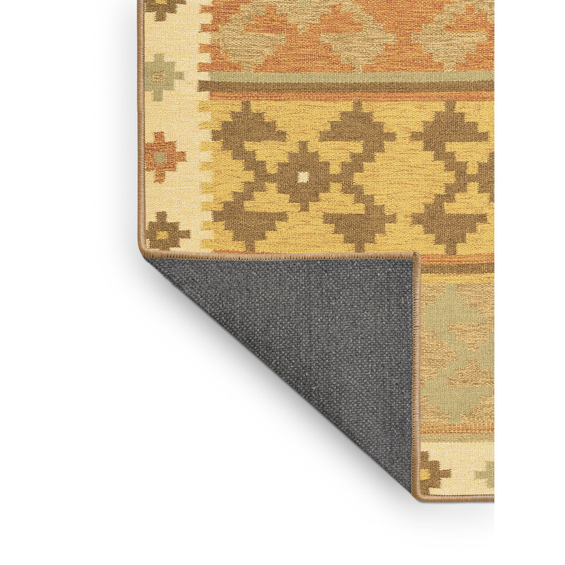 Tapis brun / jaune en laine tissée à la machine Duhl, Rectangle 4 pi x 6 pi