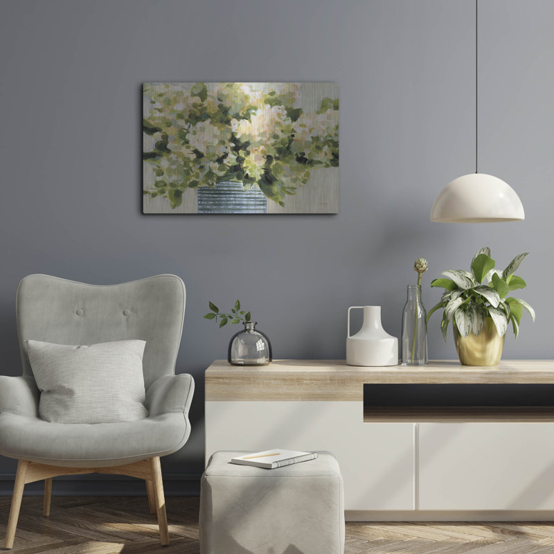 Art mural en métal Charlton Home® «Hydrangeas In Vase» par Katrina Pete, H 16 po x l 24 po