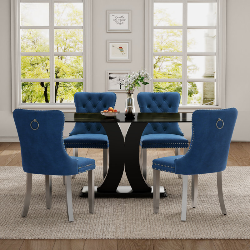 Ensemble de salle à manger Duvall Mid-Century, Blue, 5 Pieces: Table, 4 Chairs