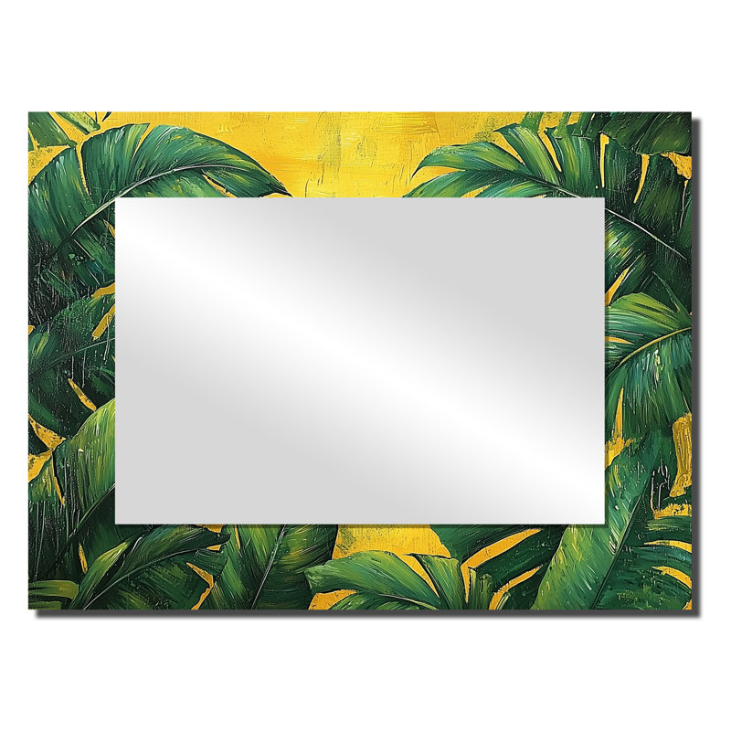 «Green Tropical Safari Leaves II», art mural miroir décoratif floral, imprimé sur métal, 24" x 32"