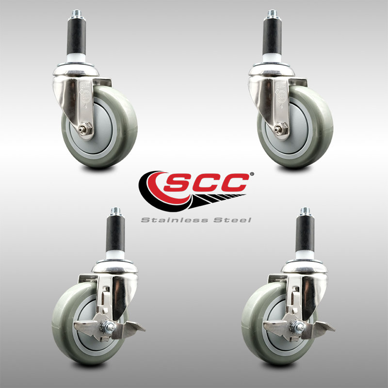 Ensemble de roulettes extensibles en polyuréthane pivotant de 4 pouces en acier inoxydable 316SS de 1-1 / 8 po à 2 freins SCC