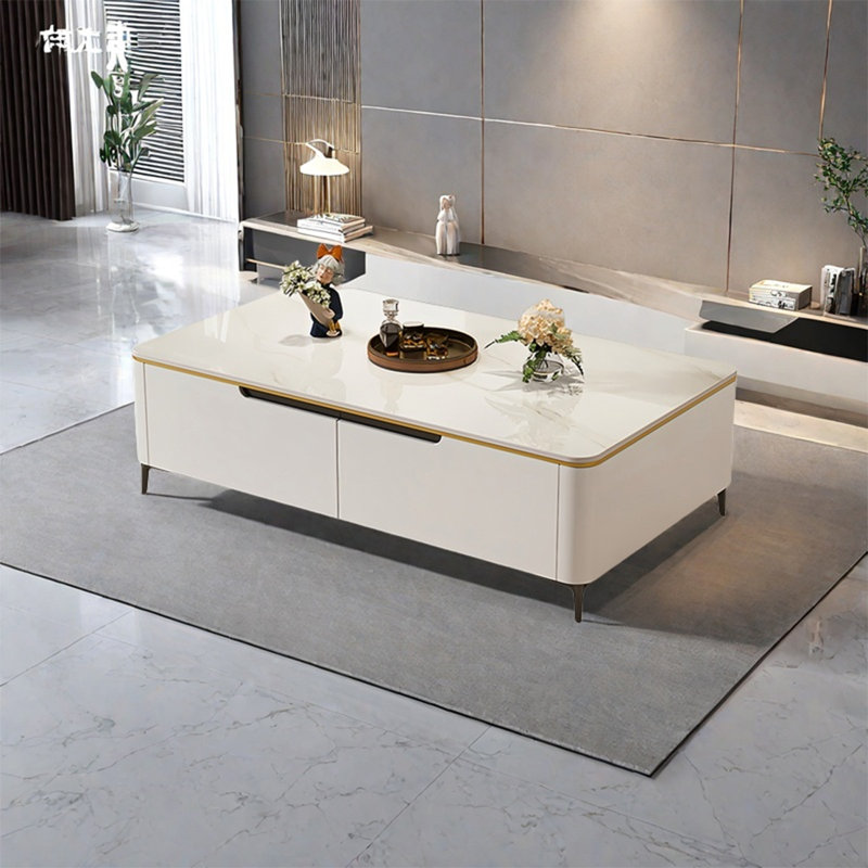 Light luxury rectangular rock table, 16.5" H x 47.2" L x 23.6" W, White