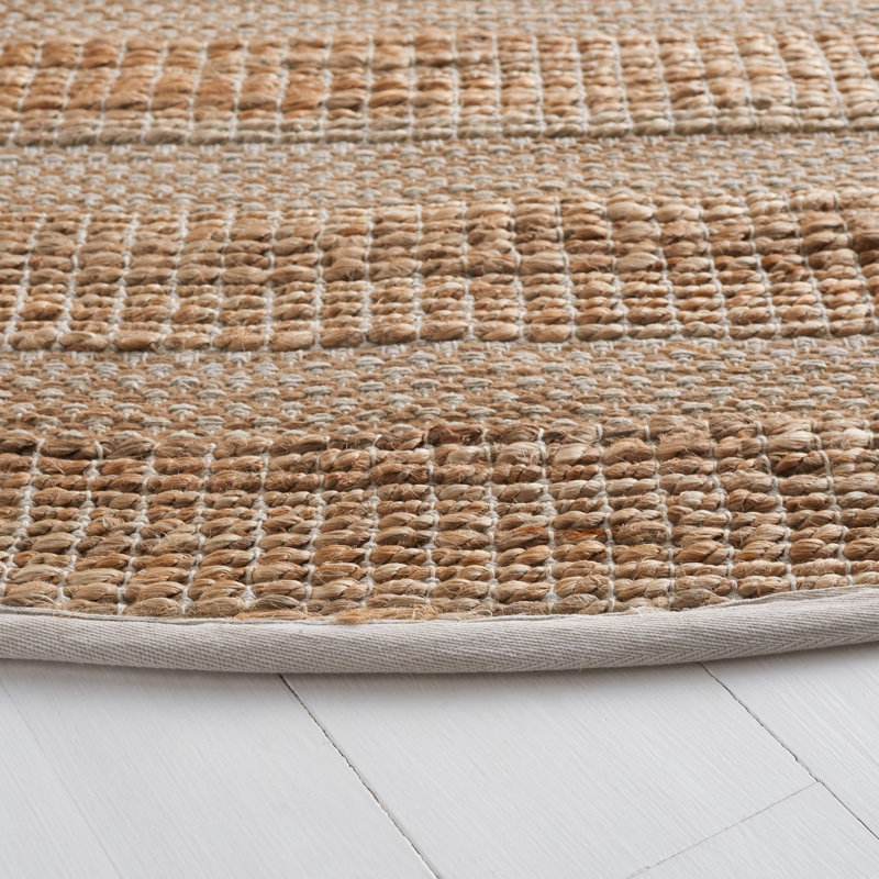 Abianna Geometric Flatweave Ivory/Natural Area Rug, Round 7'