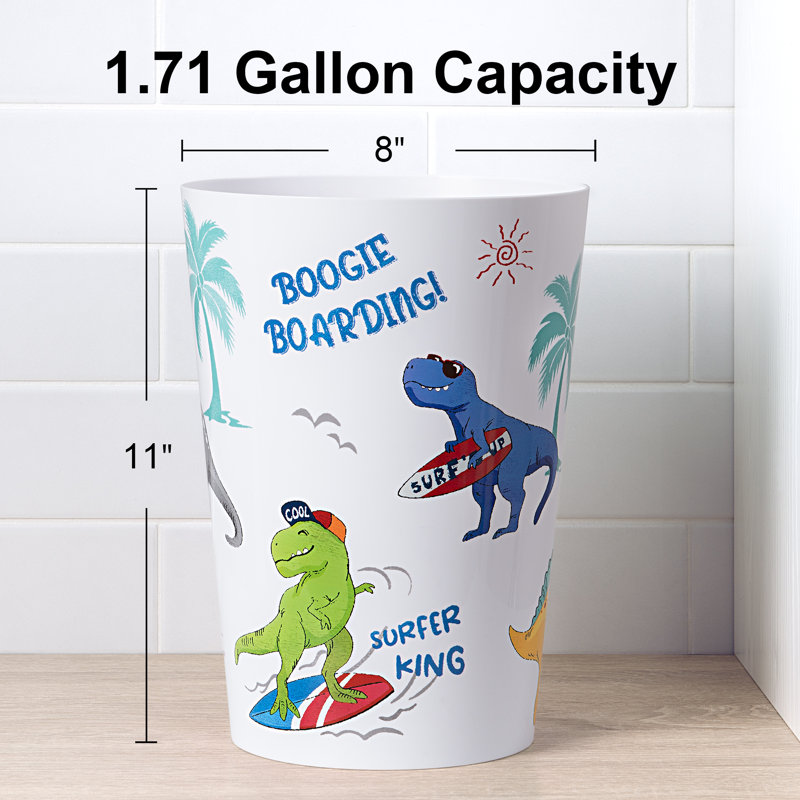 White Plastic Surfin' Dino Kids' Wastebasket