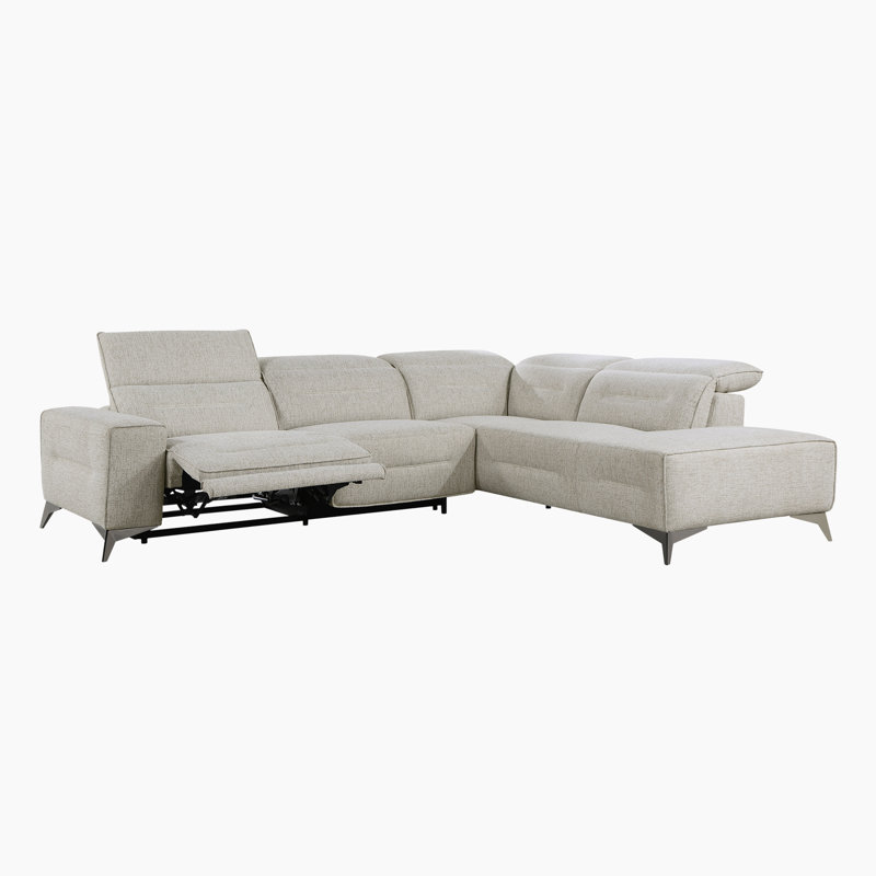 Odele Modern & Contemporary 2-Piece Chenille Power Reclining Sectional Sofa - with Power Headrest, Space-Saving Wall-Hugger Design, Adjustable Headrests on Chaise, Modern Metal Legs