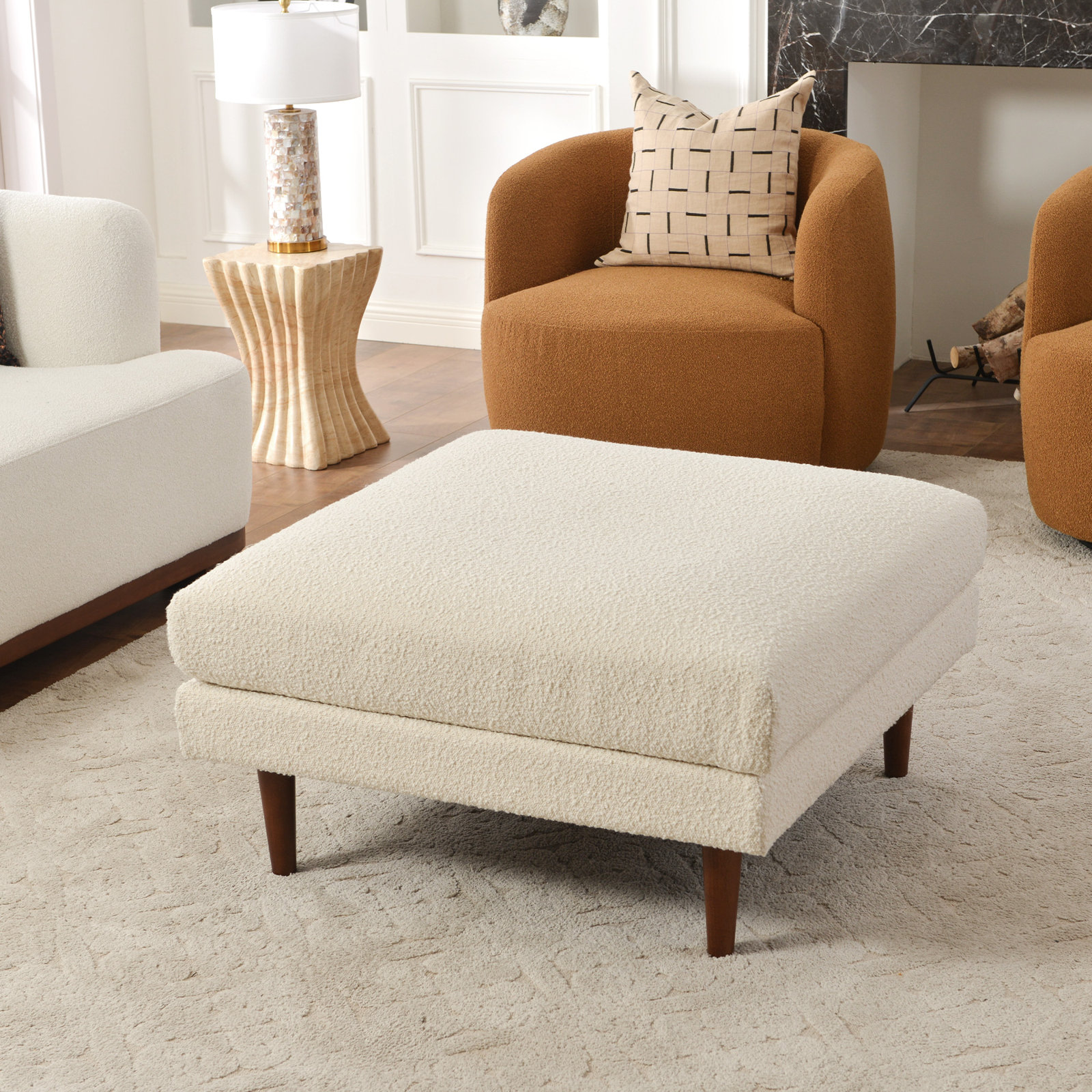 Miller 36" Upholstered Ottoman, Cream, 19" H x 36" W x 36" D