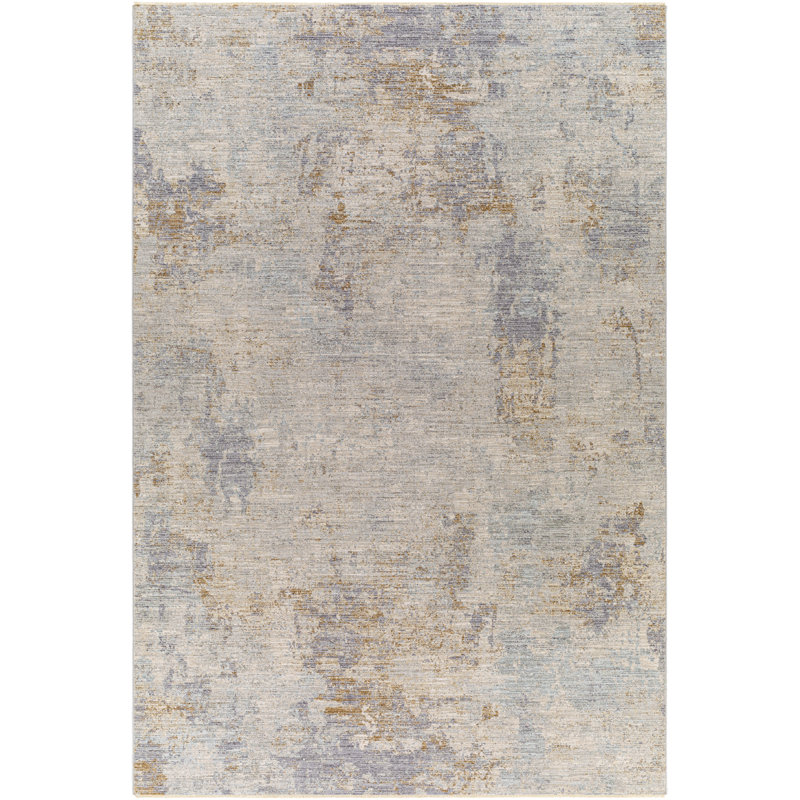 Tapis en polyester tissé à la machine à motif abstrait bleu ardoise / brun clair, Rond 6 pi 7 po