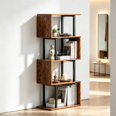 4-tier Geometric Multi‑Purpose Open Storage Bookshelf with Anti‑Tipping Device