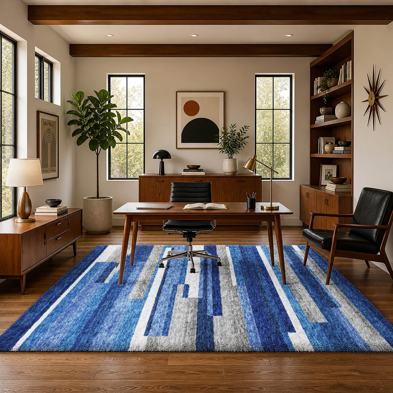 Tapis à rayures Dream Shag ADS766 lavable à la machine de qualité supérieure, Bleu, 10 pi x 14 pi