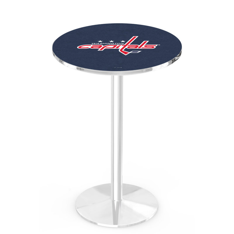 NHL Round Metal Base Dining Table, Chrome, Washington Capitals