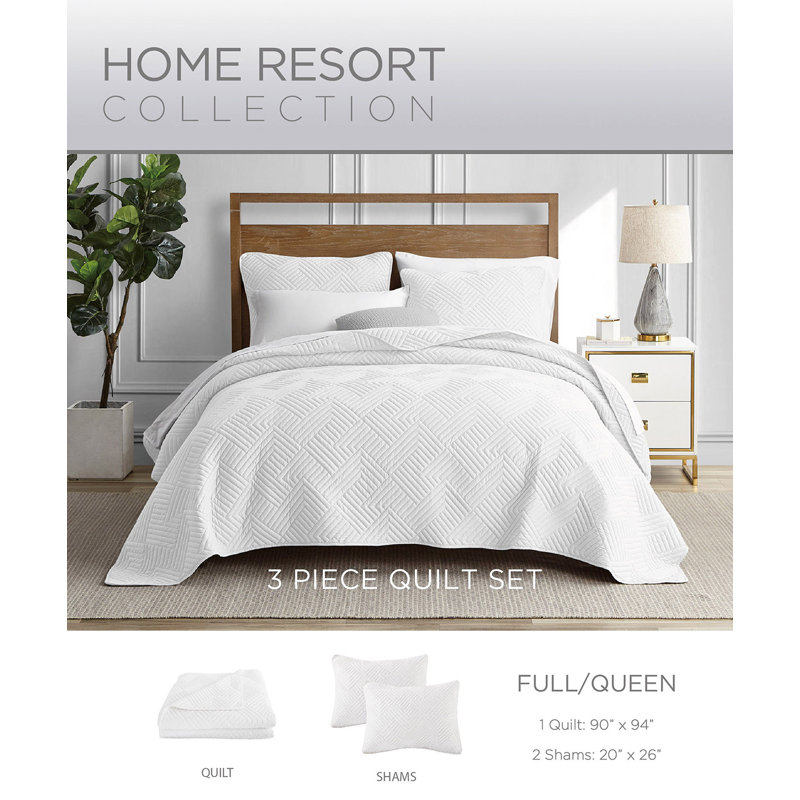 White Full Reversible Microfiber Quilt Set