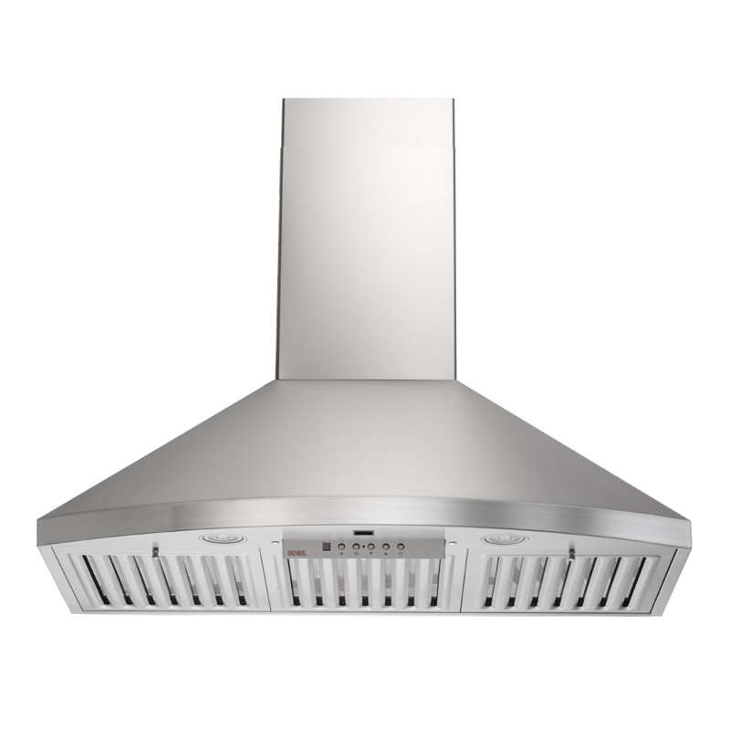 Hotte de cuisine murale à conduit 35,25 pouces 600 CFM Premium en argent