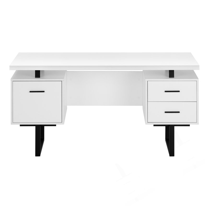Modern 60-Inch Computer Desk With Reversible Setup And Ample Storage, White/Black