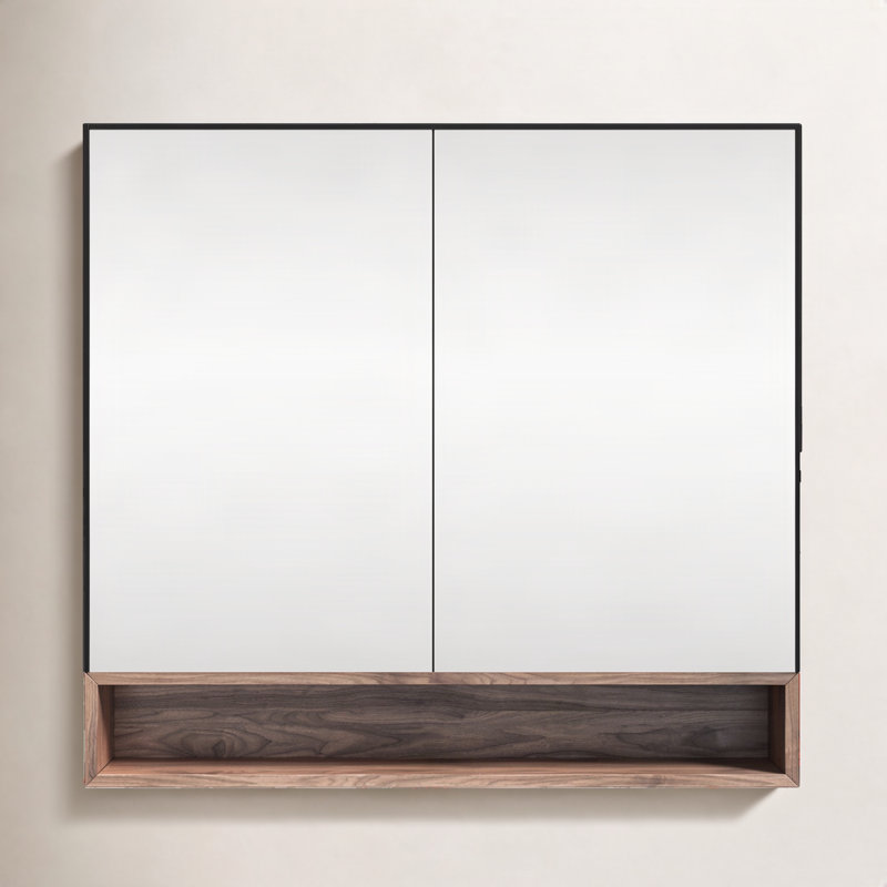 Bergen 36" Medicine Cabinet, Matte Black/Walnut