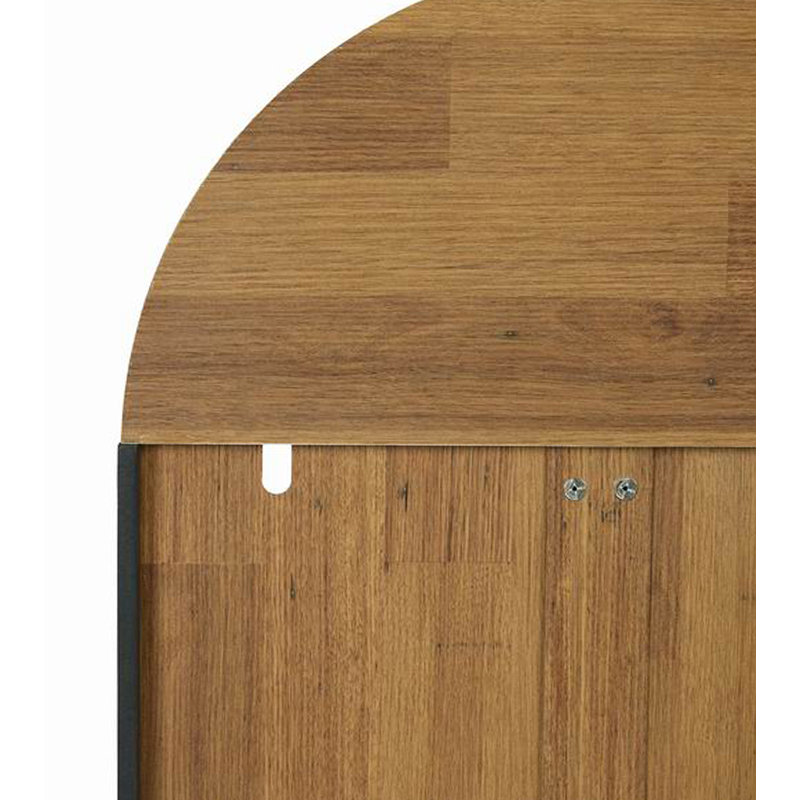 Étagère ouverte arquée à dessus industriel - Présentoir autoportant asymétrique en métal foncé à 4 niveaux pour la maison et le vestibule