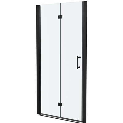 Porte de douche pliante l 30 po x H 72 po, noir mat. Barrière de porte intérieure ajustable en verre trempé de 1/4 po d'épaisseur.