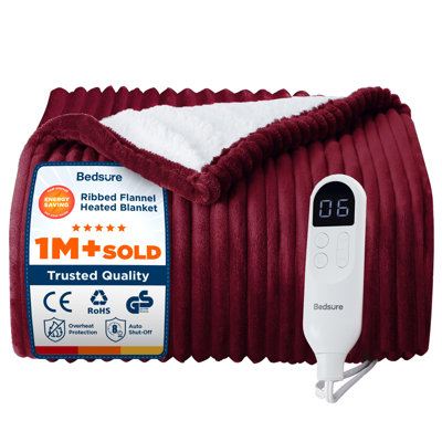 Bedsure Heated Blanket Electric Throw with 10 Time Settings, 6 Heat Settings, Overheat Protection