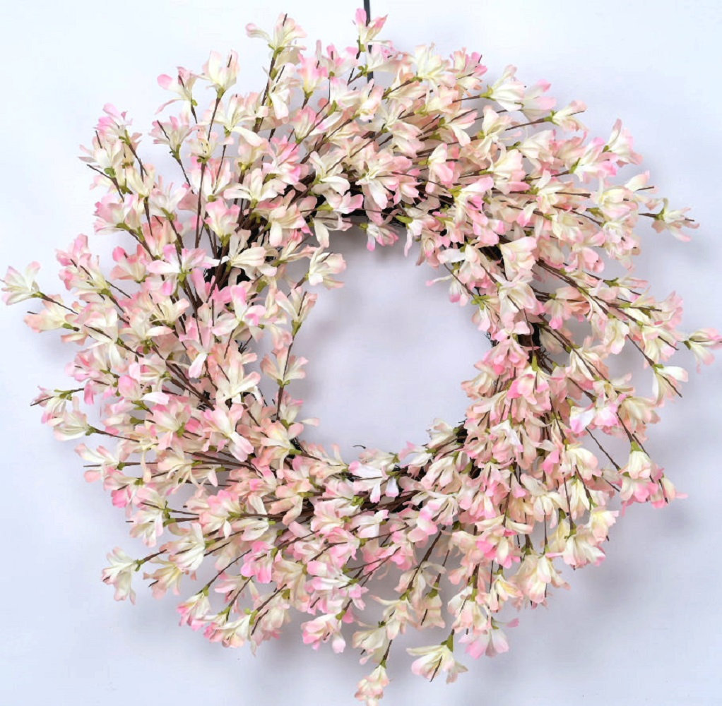 24" Handcrafted Forsythia Everyday Wreath, Pink