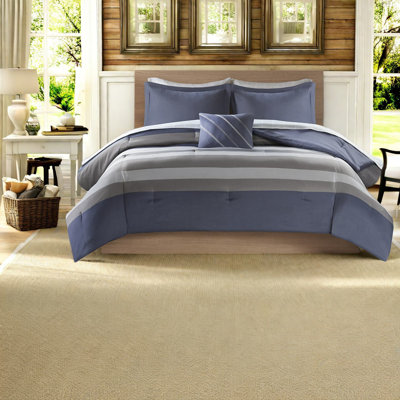 Ensembles de literie moderne grand, polyester hypoallergénique, motif rayé bleu-gris pour le confort de la maison