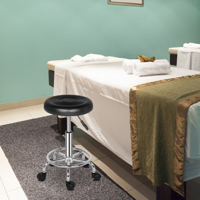 Tabouret de salon - Hauteur réglable avec dossier, cuir de polyuréthane pivotant à 360 ° et fer chromé, antidérapant pour le salon / la maison / le bureau