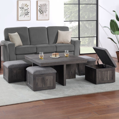 Table basse rustique avec tabourets de rangement