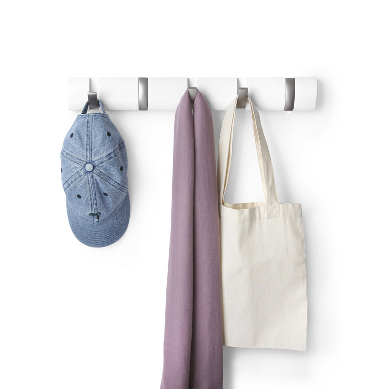 Flip 5 - Hook Coat Rack, White/Nickel