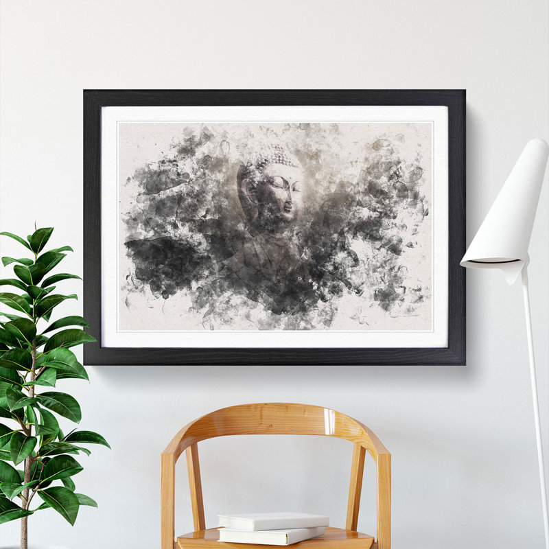 Buddha in a Mist - Picture Frame Painting Print, Black Framed, 62cm H x 87cm W x 2cm D