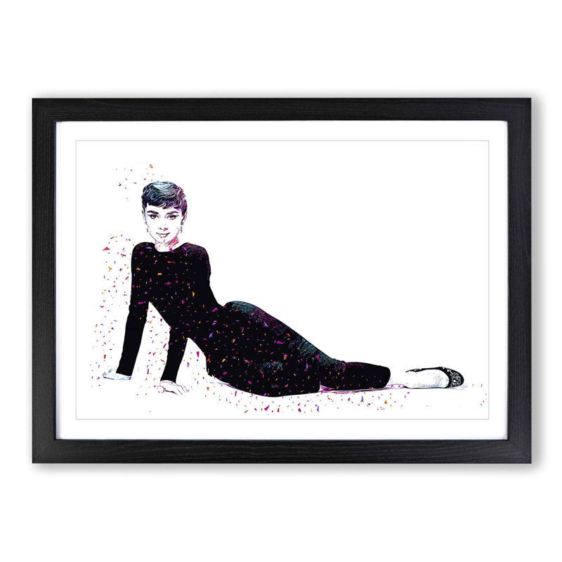 Audrey Hepburn in Abstract - Picture Frame Painting Print on MDF, 27cm H x 36cm W x 2cm D, Black Framed