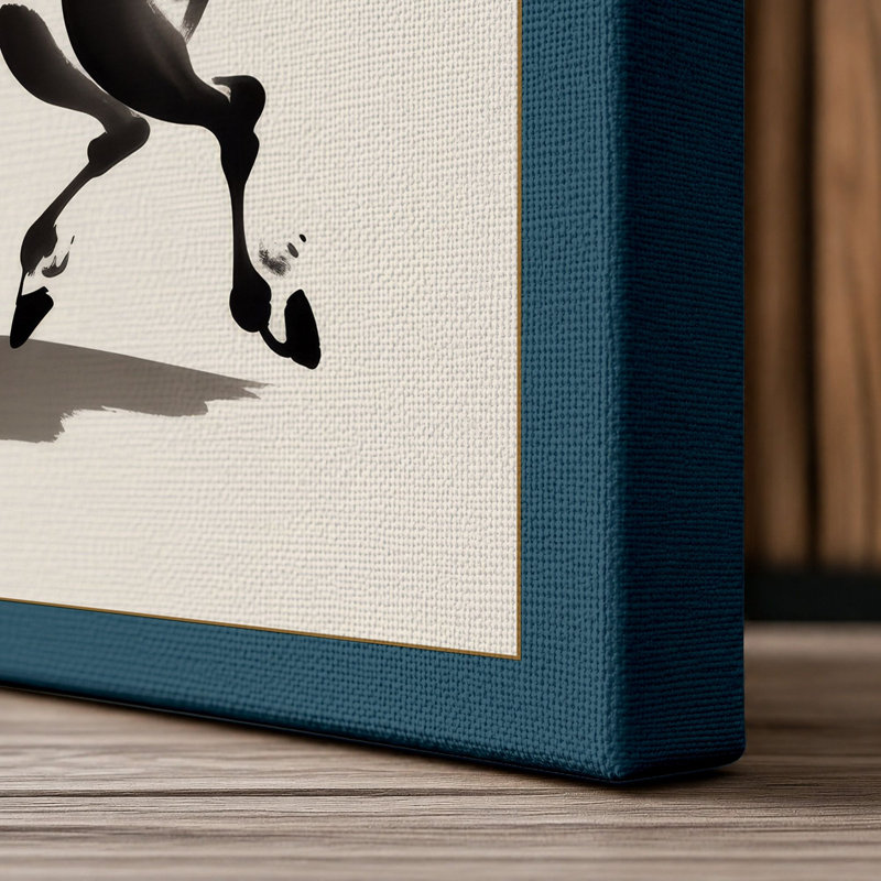 Rearing Horse in Ink Japandi 1 Piece Wrapped Canvas Wall Art, 36x24 - 91.4 x 61.0 cm, Teal Border