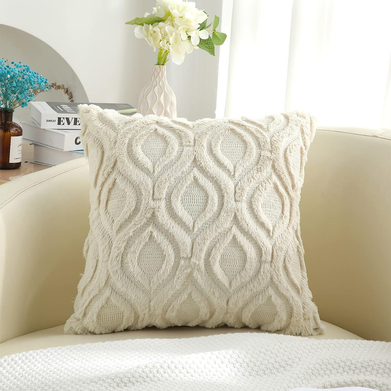Coussins décoratifs décoratifs 24 x 24, ensemble de 2, housses de coussin en peluche moelleuse, vert, Beige
