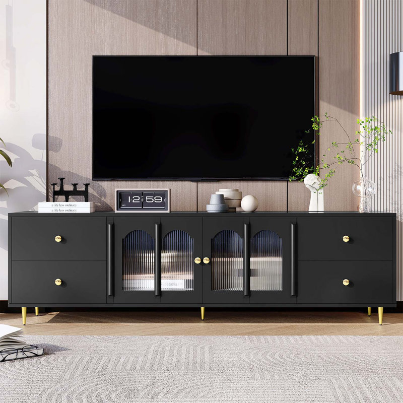 Console moderne 70,9 po pour téléviseur de 75 po ou moins, Noir, noir, noir, noir, Noir et or
