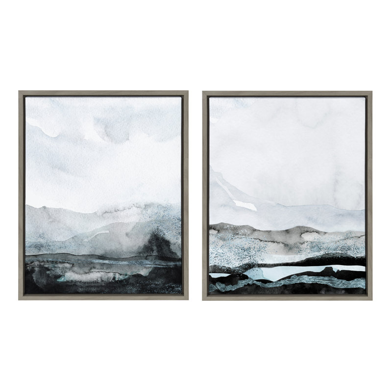 "Blue Layers" par Maja Mitrovic de Makes My Day Happy, ensemble d'art mural sur toile encadrée, 2 pièces 18 x 24, Gris