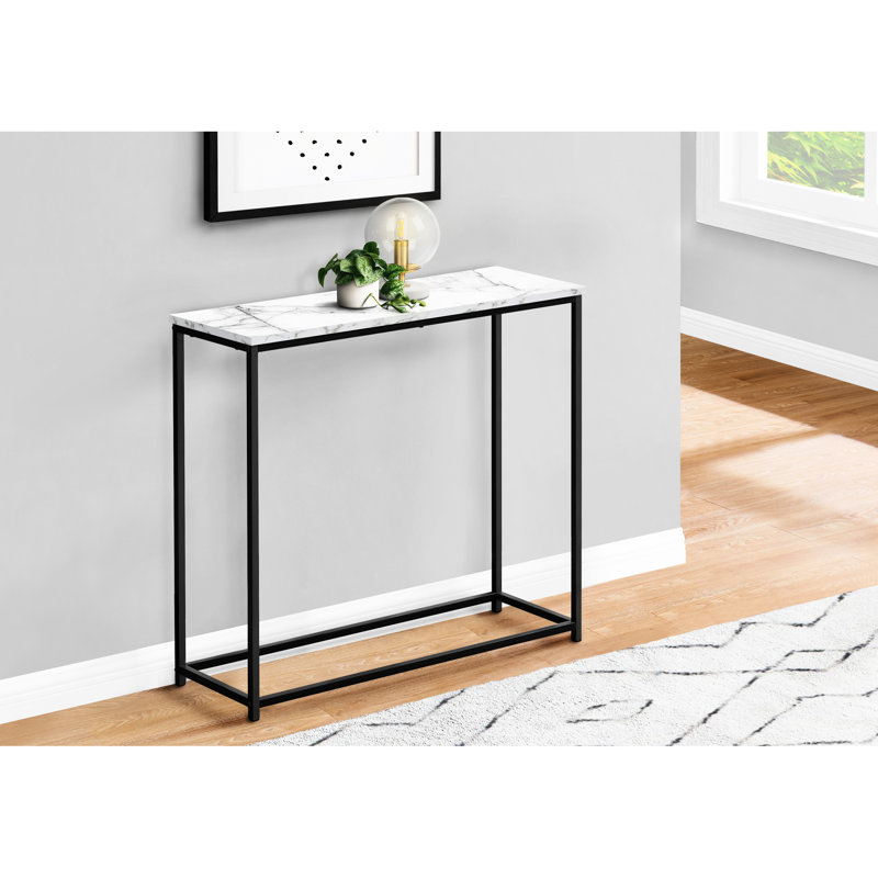 Console contemporaine avec plateau en stratifié d'aspect marbre blanc - structure en métal noir, pour le salon, la chambre à coucher, le vestibule et le design moderne