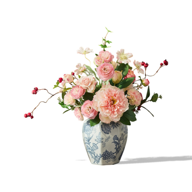 Bouquet de pivoines artificielles en plastique souple de style rétro, ornement de décoration intérieure durable