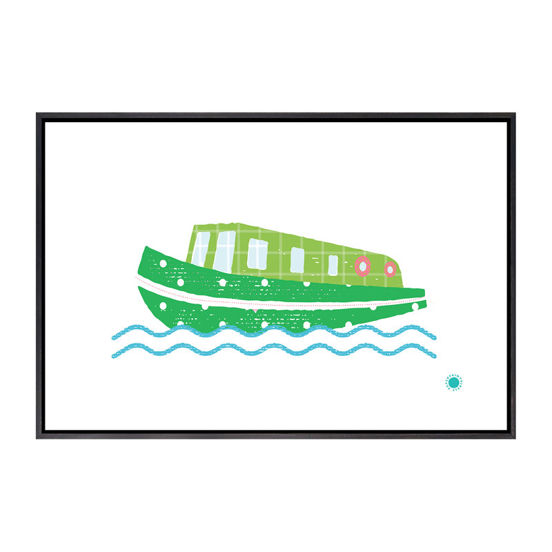Bateau étroit - impression d'art graphique, H 40 po x l 60 po x 1,5 po, Pas de tapis, Toile avec cadre noir patiné