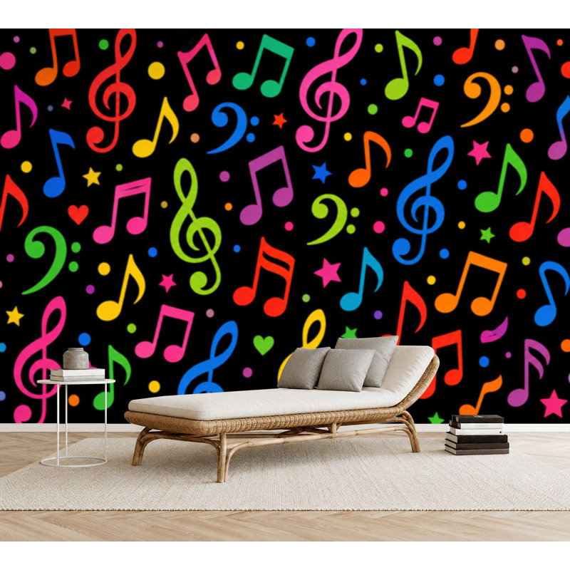 Papier peint adhésif notes de musique sans soudure autocollant amovible, papier contact mural pour salon, chambre à coucher H 69 po x l 96 po