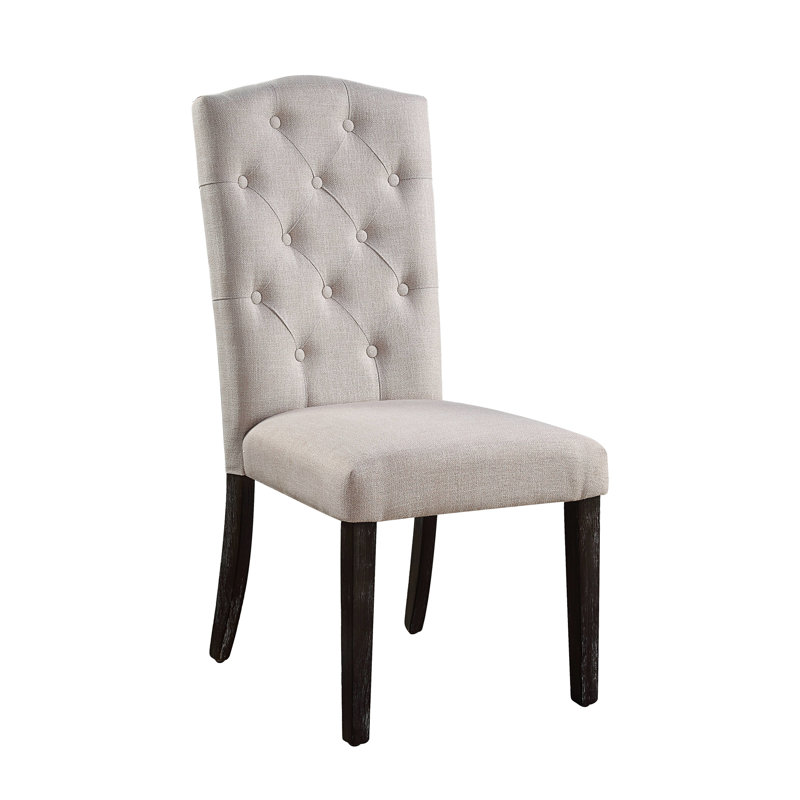 Lot de 2 chaises de salle à manger en lin beige - Pieds patinés, style élégant et assise polyvalente