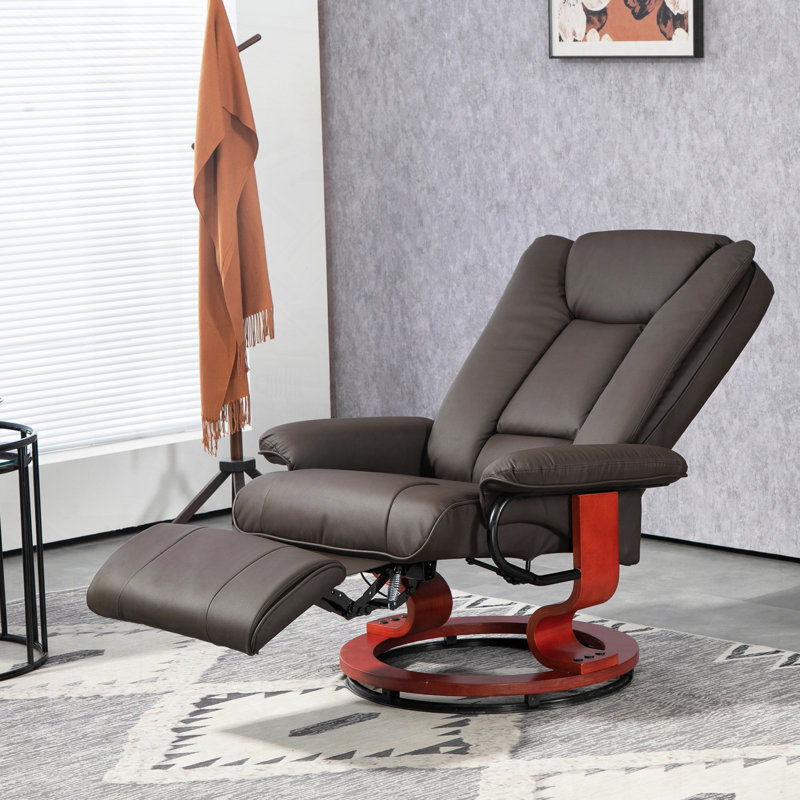 Fauteuil inclinable manuel pivotant en cuir PU avec repose-pieds, Brun