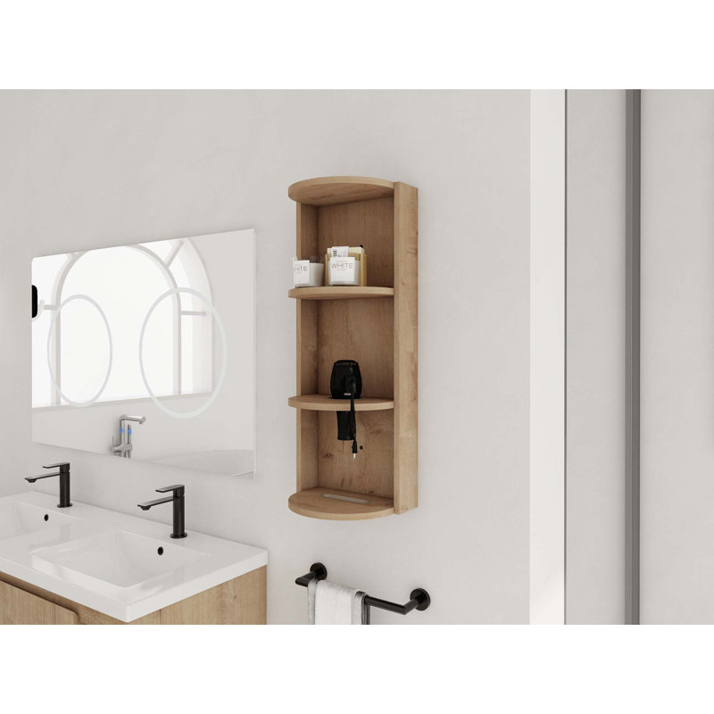12-Inch Float Mounting Bathroom Wall-Mounted Storage Rack, Imitative Oak