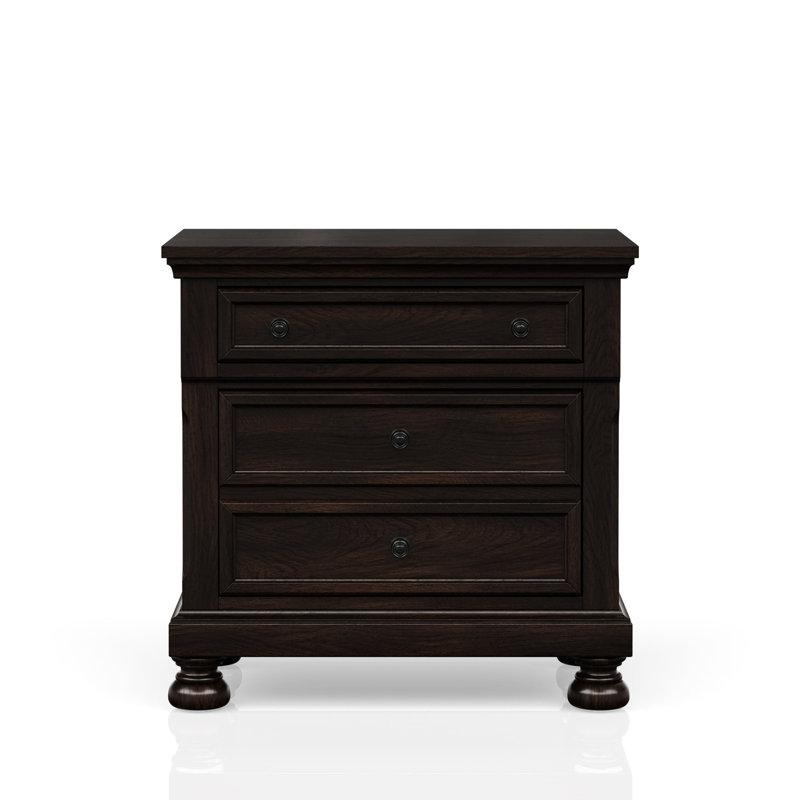 Table de chevet en cerisier foncé Classy - rangement à deux tiroirs en bois massif et pratique